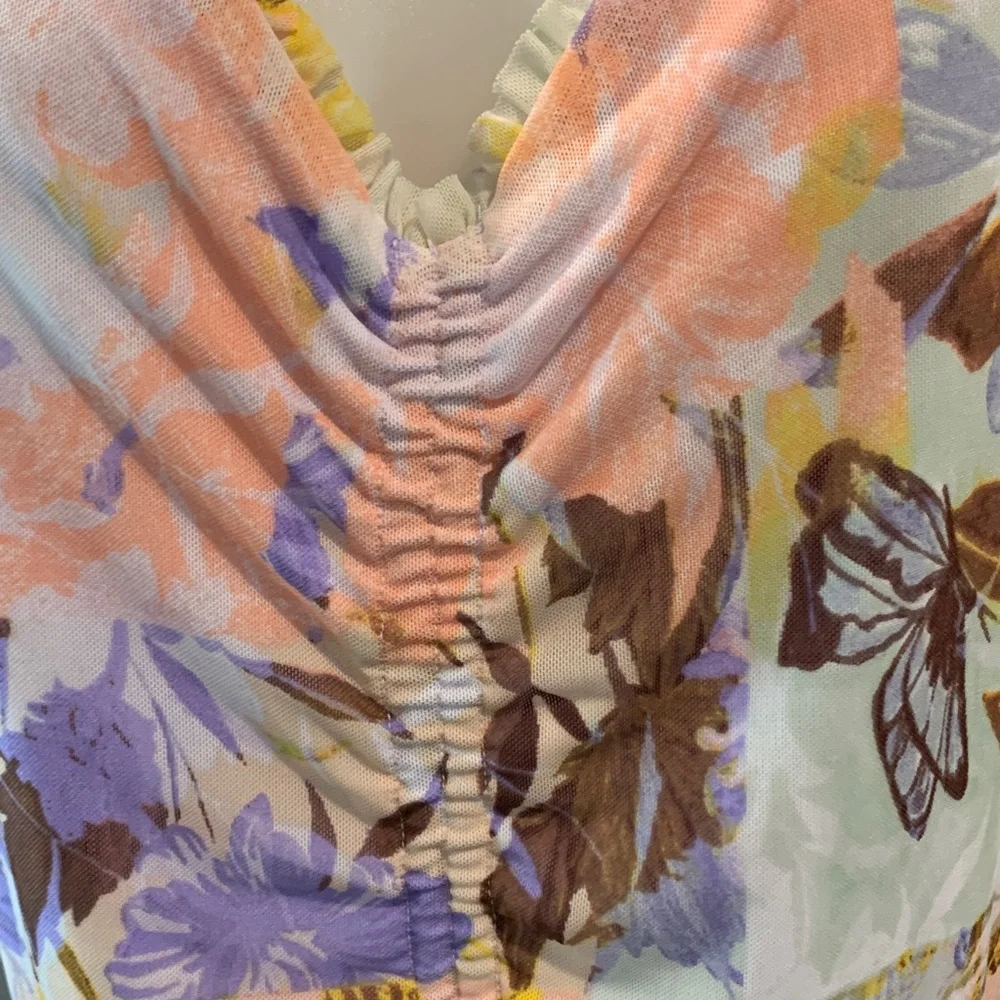 INC International Concepts Pastel Floral Ruched Blouse - Picture 4 of 4